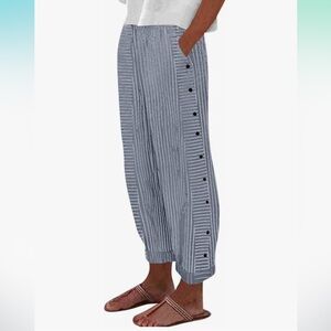 Women’s Linen Light Navy Stripe Casual Pants